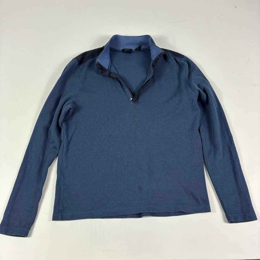 Hugo Boss Sweater Mens Large Blue 1/4 Zip Mock Neck Pullover Knit Regular Fit